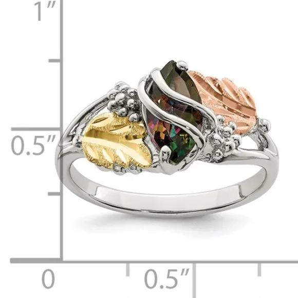 Black Hills Sterling Silver 12K Gold Accents Mystic Fire Topaz Ring - Picture 3 of 6